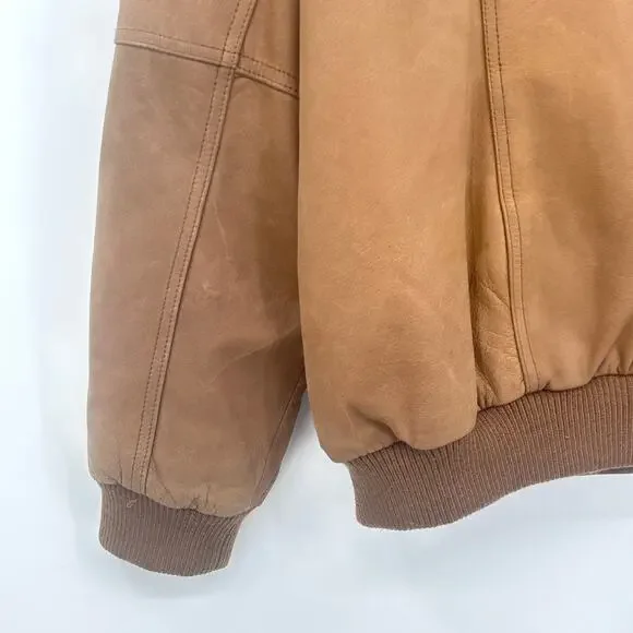 Classic Leather Aviator Bomber Jacket Soft Cowhide Members Only Brown Mens Large